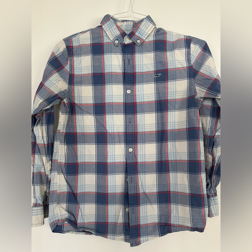 Boys Vineyard Vines Blue and Red Plaid Dress Shirt, Size 16